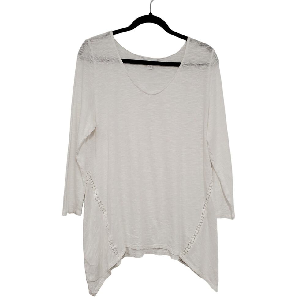 J. Jill Top Linen Blend Tunic Women's M White Asymmetric Hem Minimalist  Coastal